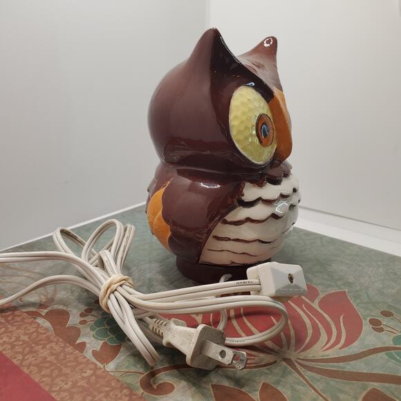 Vtg Ceramic Brown Owl Bedside Night Light Up Eyes 6 Inch Electric Switch Lamp - Picture 13 of 15